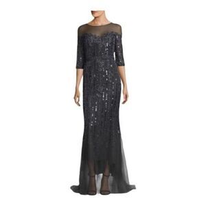 BASIX Black Label mesh embellished gown size 0 in charcoal gray. NWT.